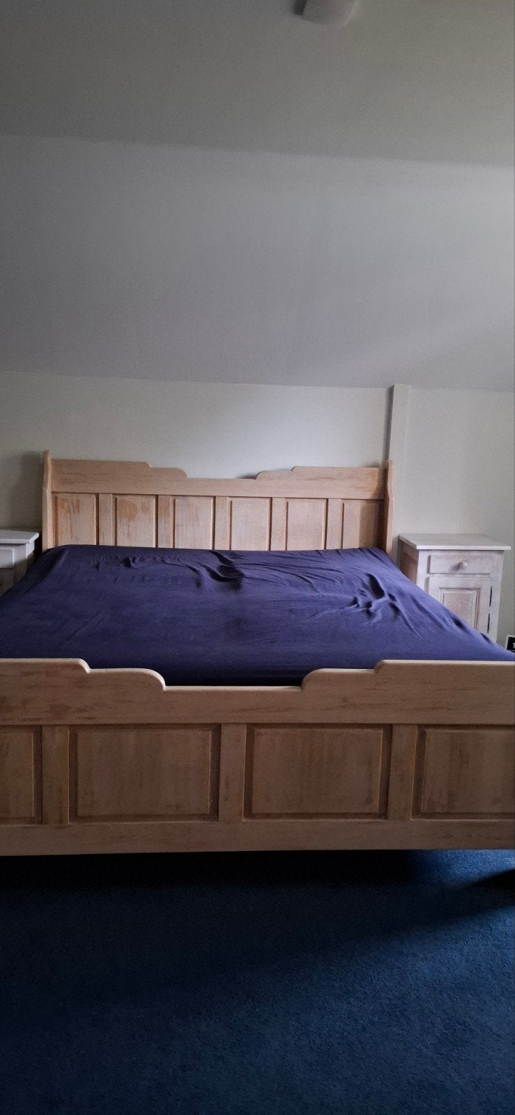 Eiken white wash tweepersoonsbed met nachtkastjes, Ophalen, Gebruikt, Overige kleuren, 210 cm