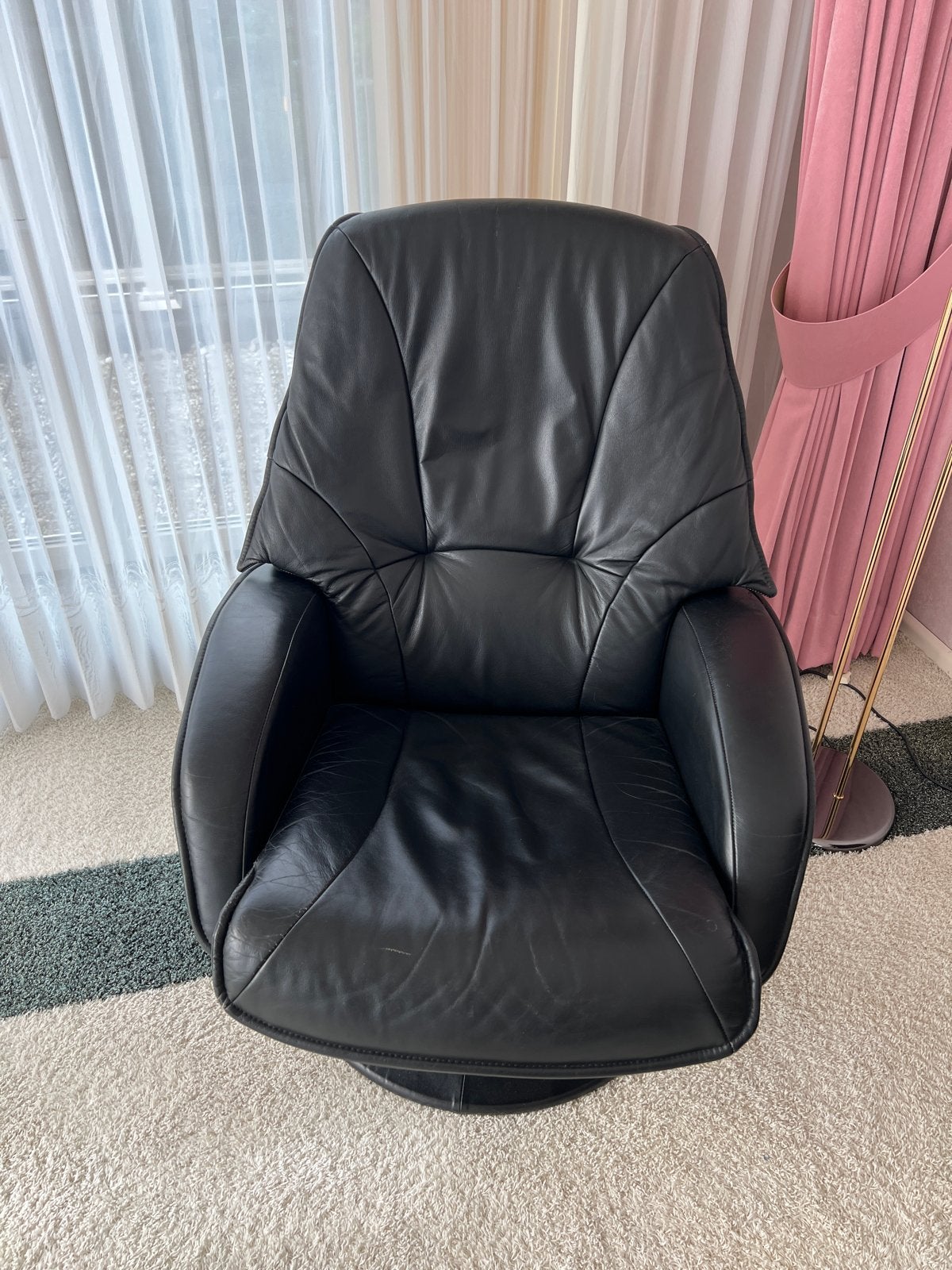Zwarte Leren Fauteuil - Comfortabele Draaistoel, Huis en Inrichting, Ophalen, Gebruikt, Zwart, Leer