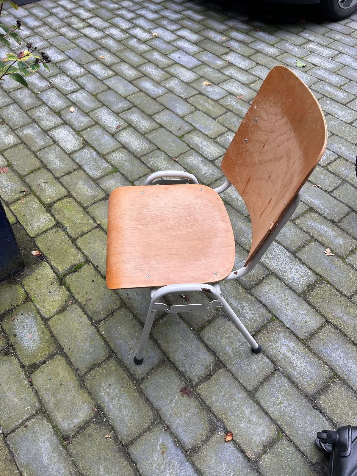Houten stoel met metalen frame - Gebruikt, Huis en Inrichting, Gebruikt, Overige kleuren, Ophalen of Verzenden, Eén