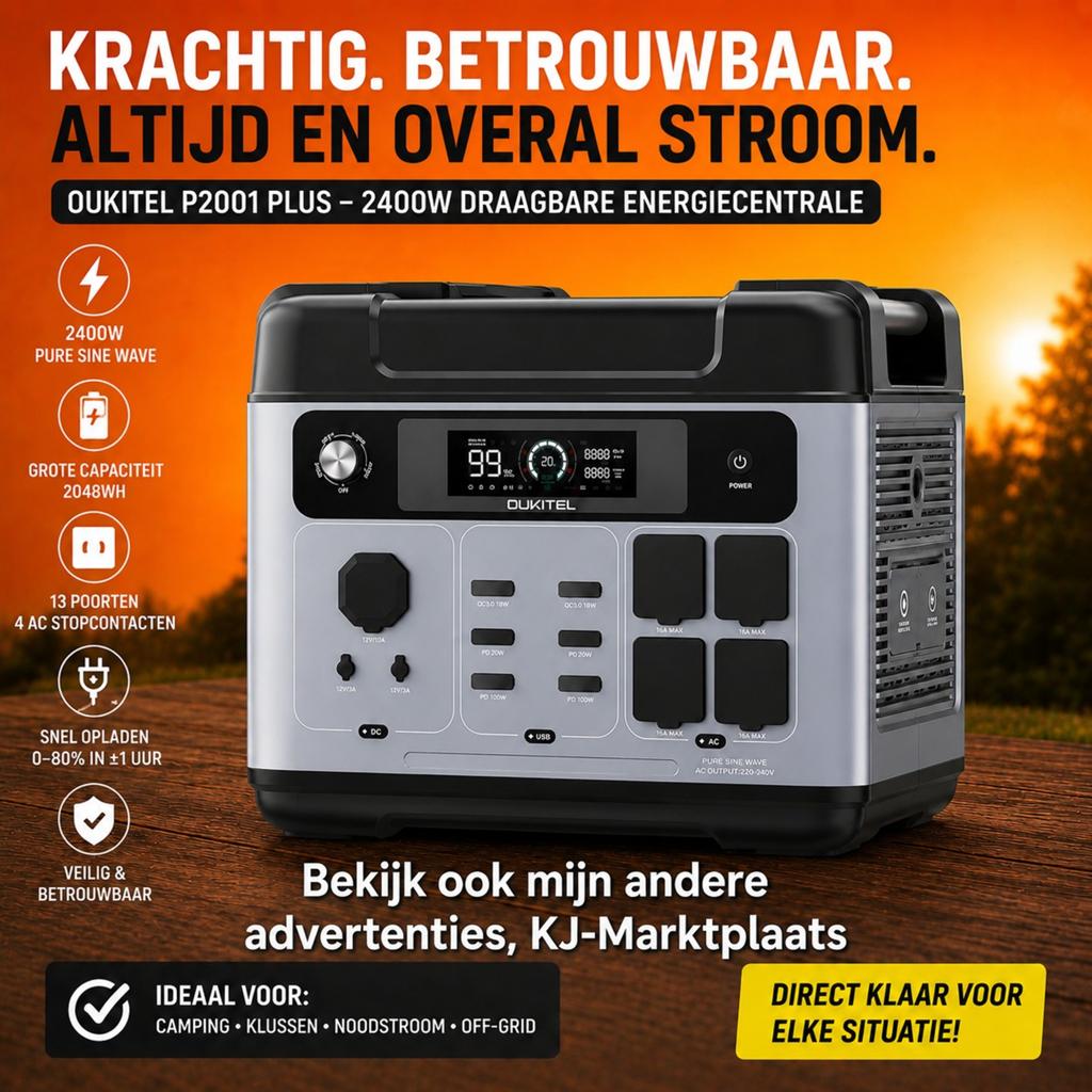 🔋OUKITEL P2001 Plus Power Station 2048Wh Thuisbatterij, Ophalen of Verzenden, Nieuw, Oplaadbaar