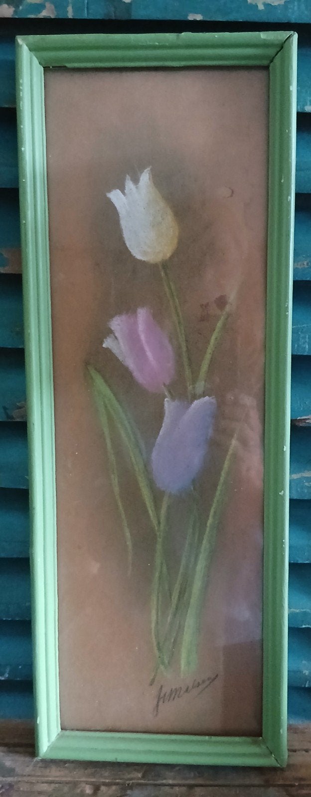 oud pastel- schilderij tulpen, Antiek en Kunst, Ophalen of Verzenden