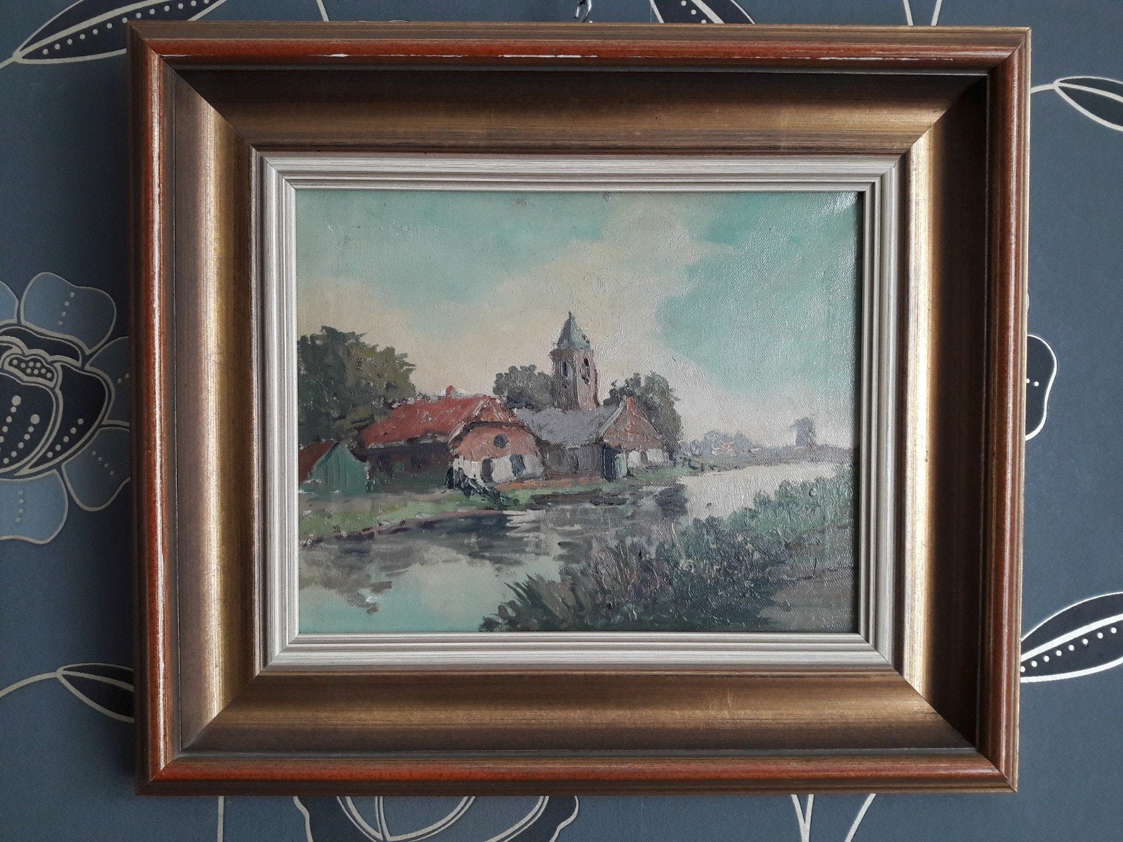 Klein landschapsschilderij olie op doek, Antiek en Kunst, Kunst | Schilderijen | Klassiek, Nederlandse school, Doek, Ophalen of Verzenden