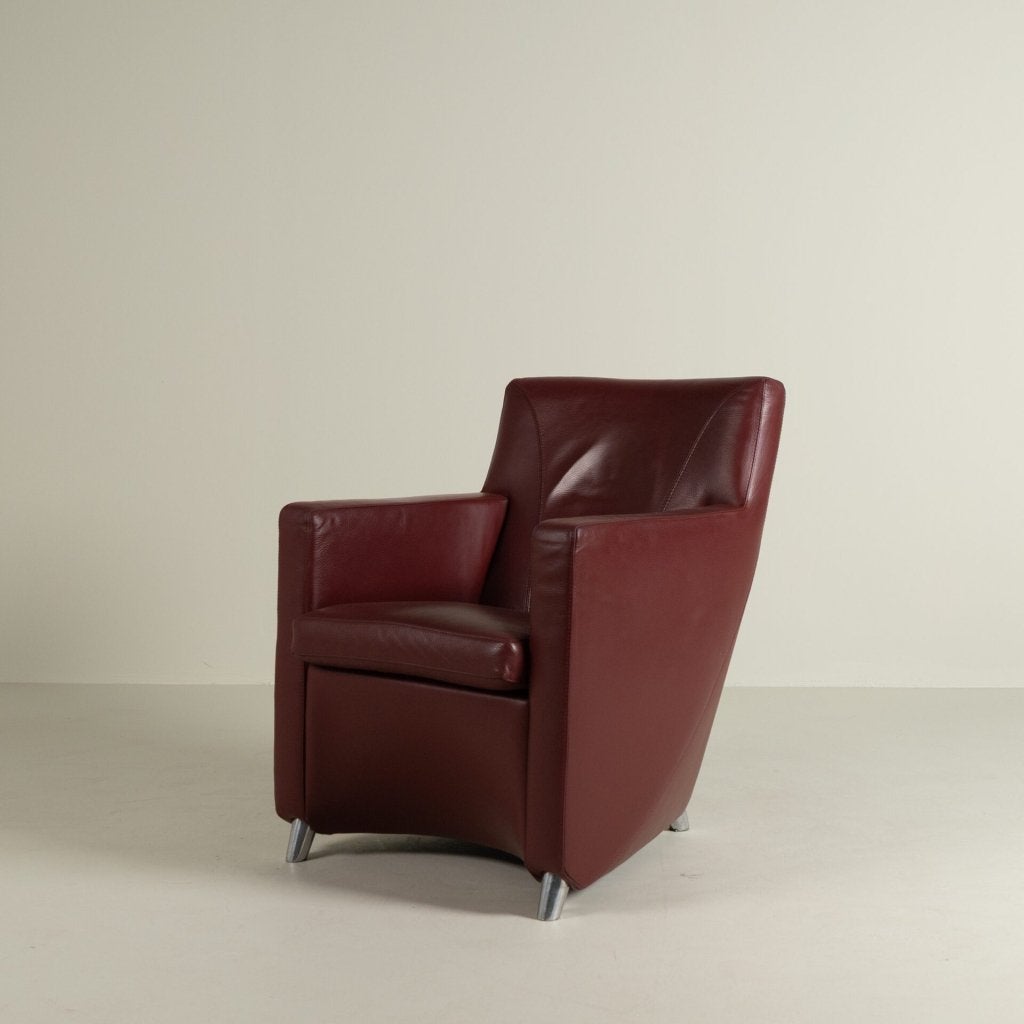 Leolux Dolcinea Fauteuil Donkerrood Leer, Niet ingevuld, Niet ingevuld, 75 tot 100 cm, 50 tot 75 cm