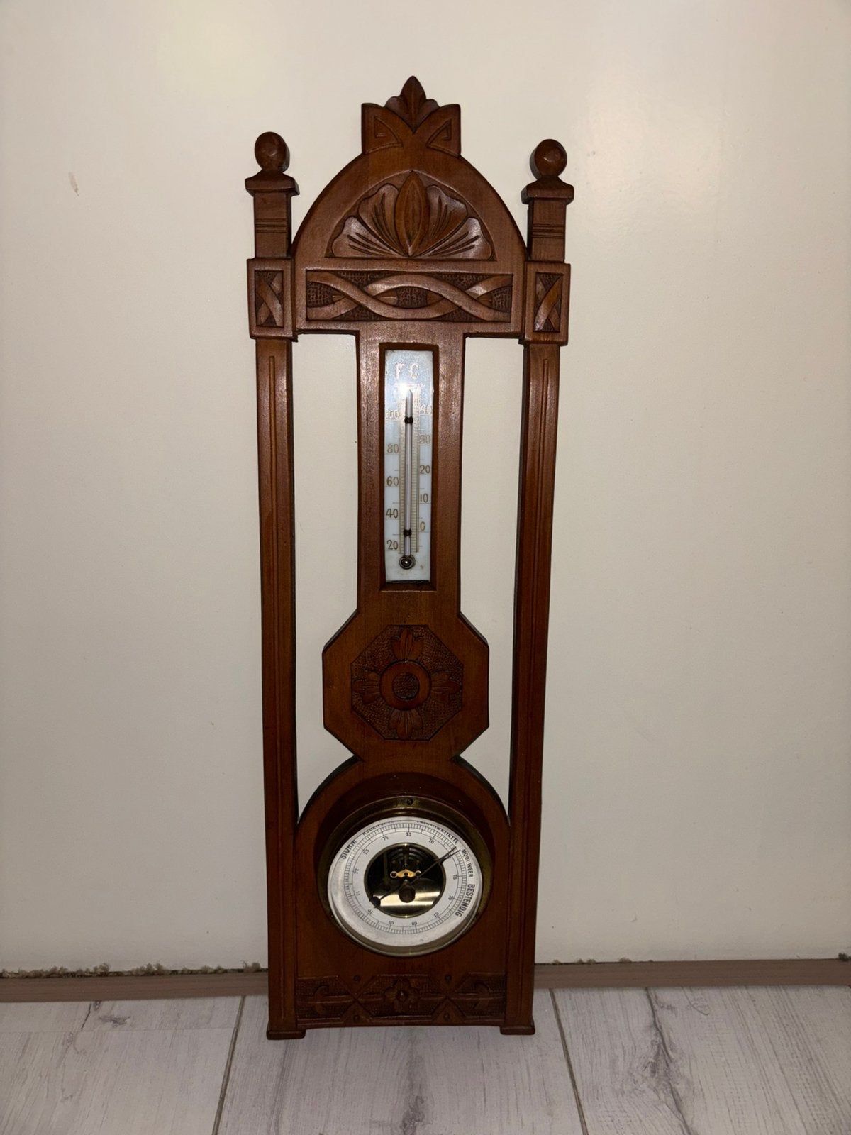 Antiek Weerstation -Jugendstil Barometer & Thermometer, Ophalen of Verzenden