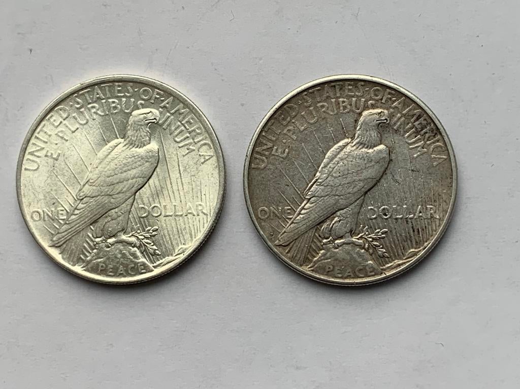 2 zilveren peace dollars 1922 en 1926, Ophalen of Verzenden, Noord-Amerika
