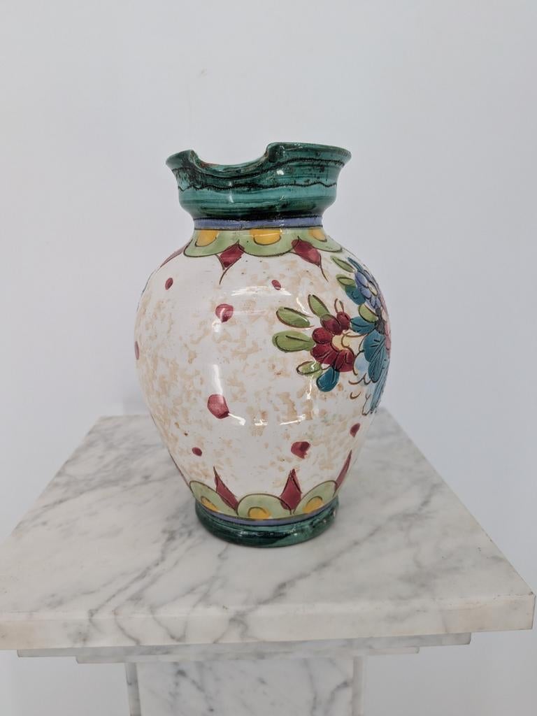 Antieke Handbeschilderde Aardewerk Kan | 1920 | Decoratief, Antiek en Kunst, Ophalen of Verzenden