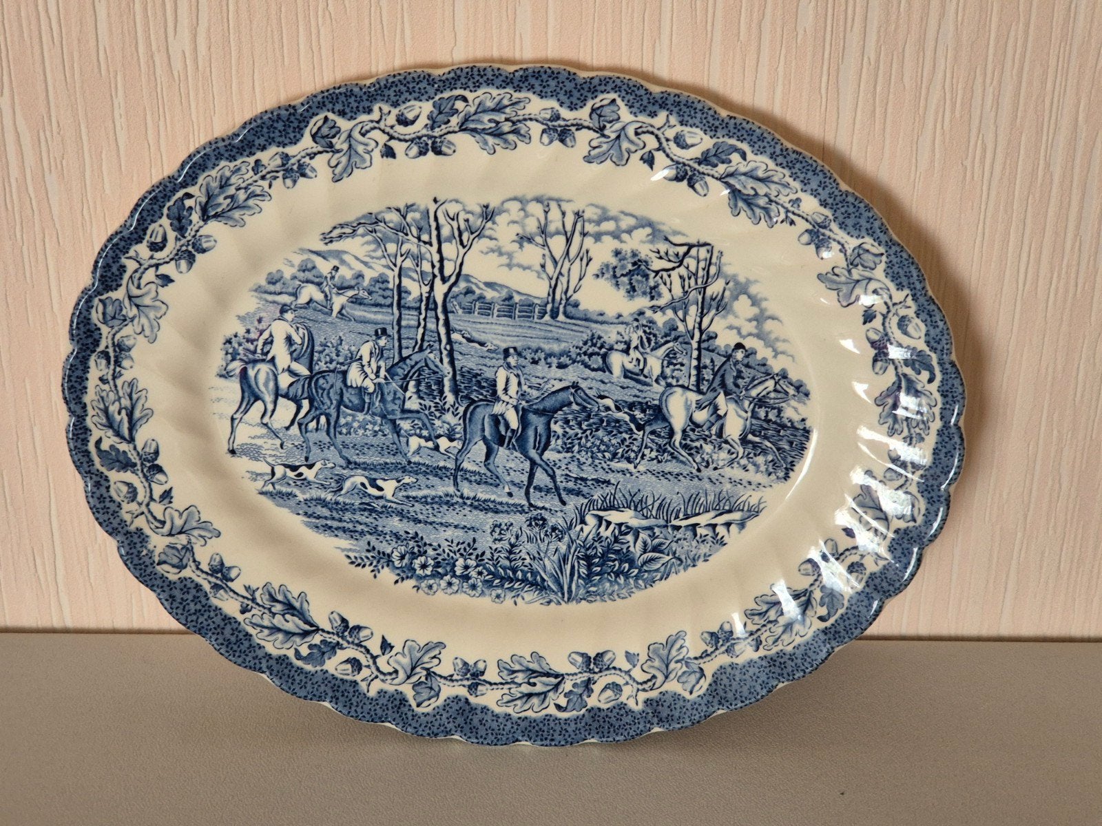 Myotts Country Life Ovale Schaal - Blauw/Wit Jachttafereel, Ophalen of Verzenden