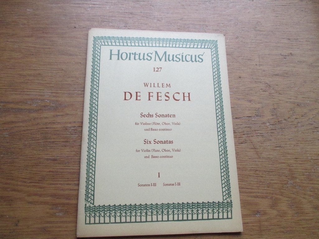 Willem de Fesch - Zes Sonates voor Viool, Fluit, Hobo, Viola, Muziek en Instrumenten, Bladmuziek, Gebruikt, Klassiek, Ophalen of Verzenden
