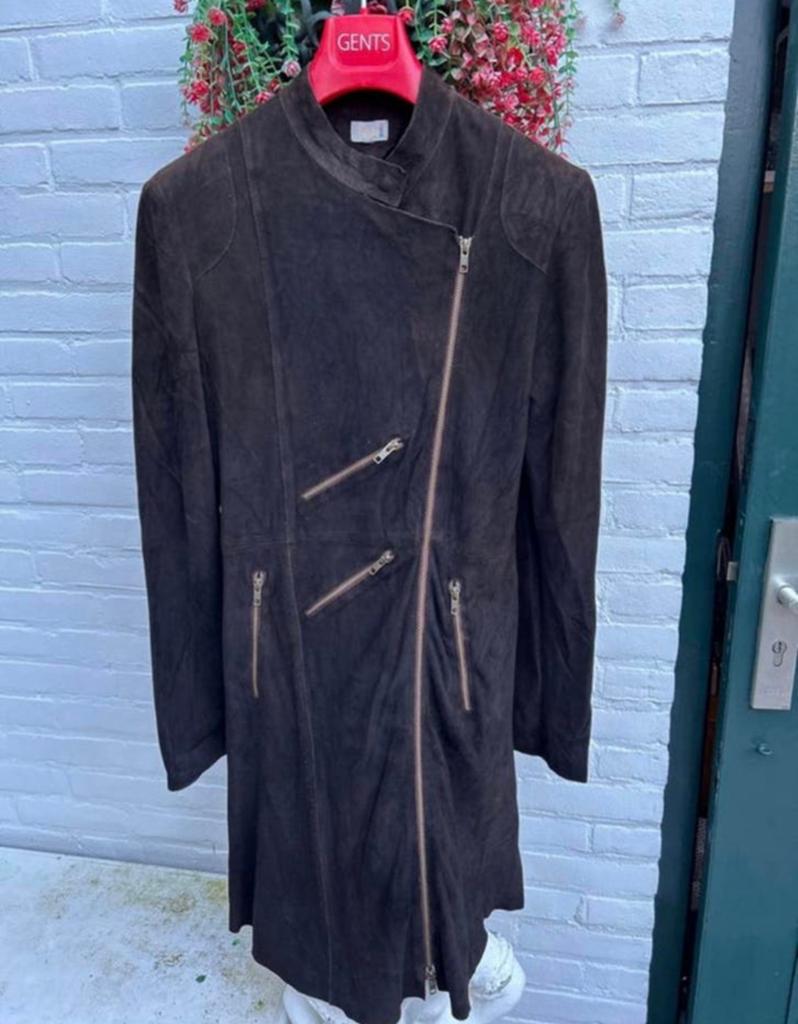 Donkerbruine Suède Jurk FAB M 38 / 40 Echt Leer, Kleding | Dames, Jurken, Maat 38/40 (M), Bruin, Ophalen of Verzenden, Zo goed als nieuw