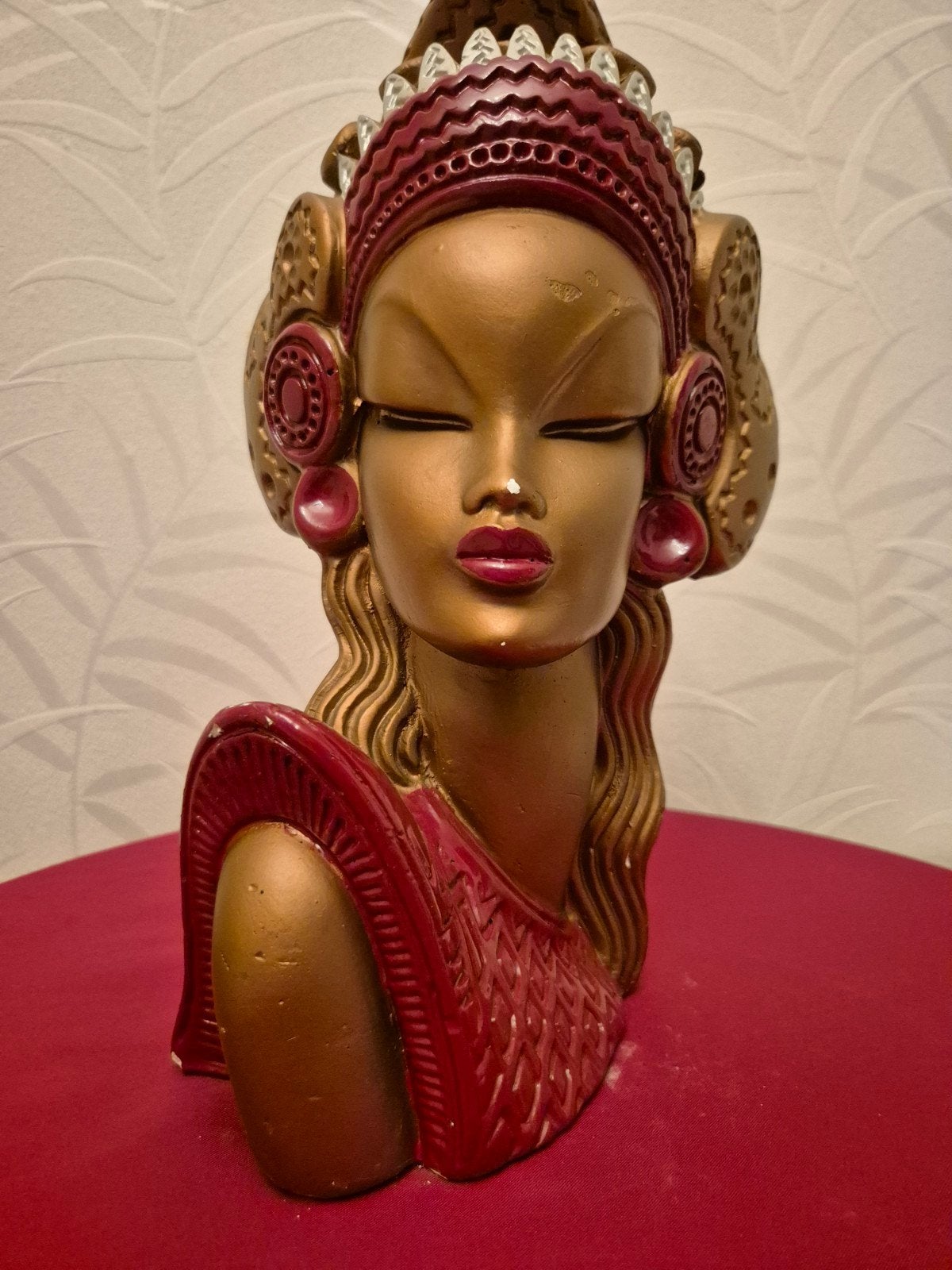 Vintage Buste Vrouw in Art Deco Stijl - Goud en Rood, Antiek en Kunst, Ophalen of Verzenden