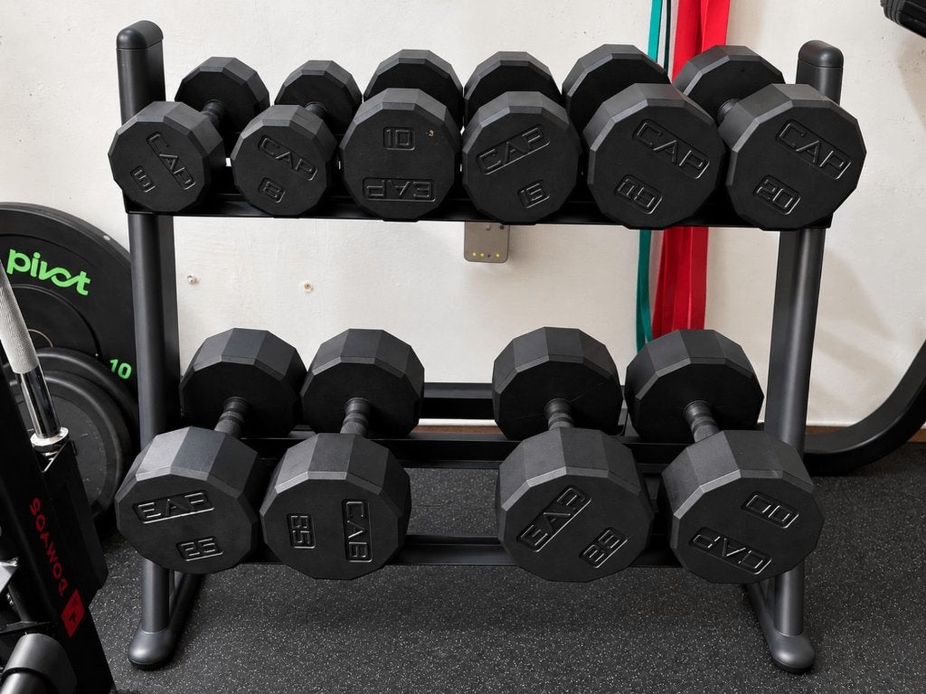 Complete Dumbbell Set met Rek (10-30 lb) - Goede Staat, Sport en Fitness, Ophalen, Gebruikt, Benen, Halterset