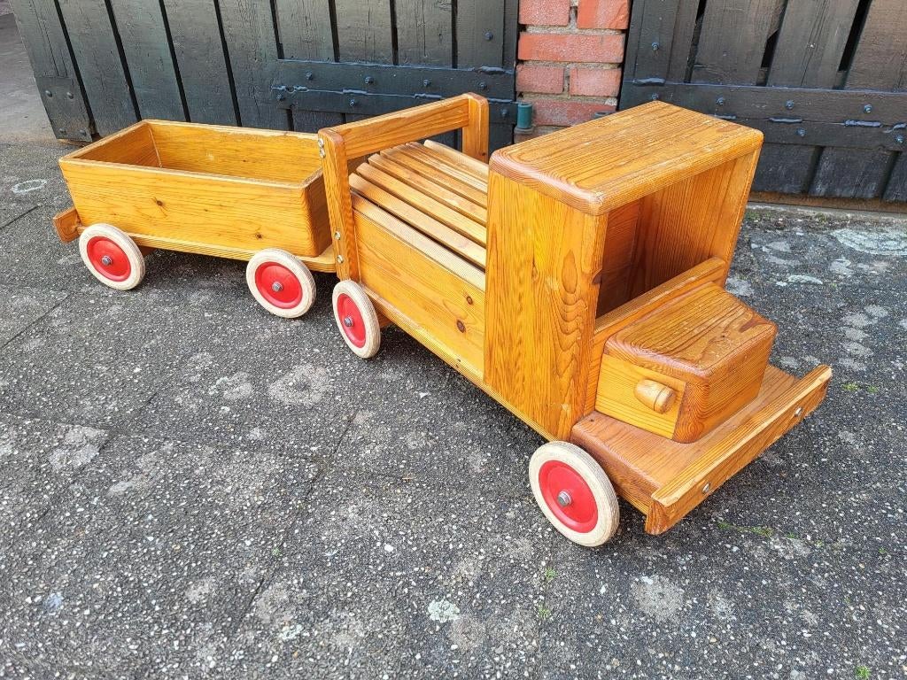*** Houten loop vrachtauto met aanhanger ***, Ophalen of Verzenden, Gebruikt, Loopvoertuig