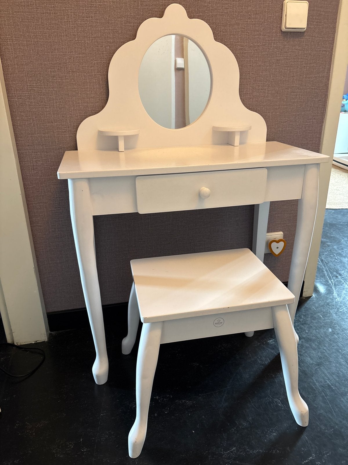 Witte kaptafel met spiegel en krukje, Ophalen, Gebruikt, 100 tot 150 cm, 50 tot 100 cm