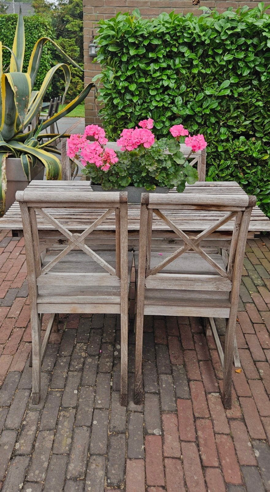 Hardhouten tuinset met 4 stoelen, Tuin en Terras, Tuinsets en Loungesets, Ophalen, 4 zitplaatsen, Gebruikt, Hardhout