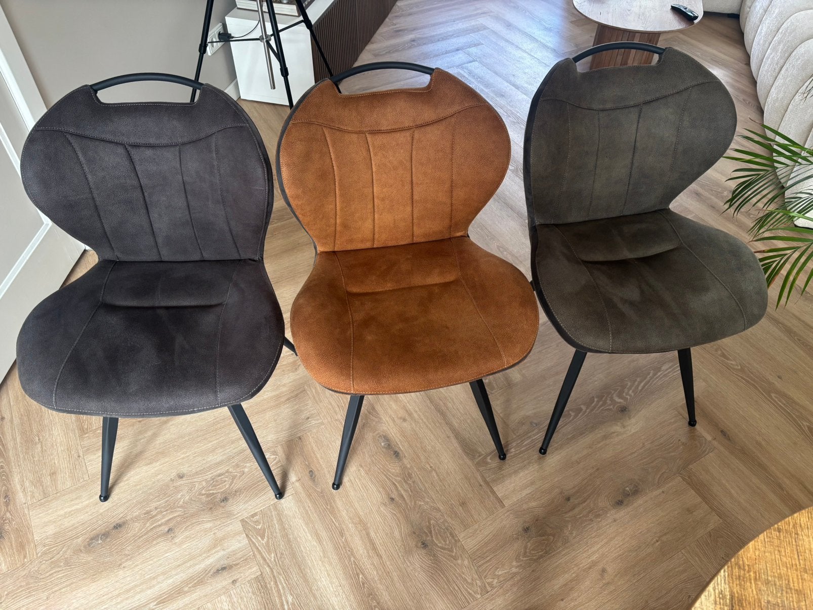 6 eettafelstoelen: Groen, Antraciet en Cognac, Huis en Inrichting, Ophalen, Gebruikt, Overige kleuren, Vijf, Zes of meer stoelen