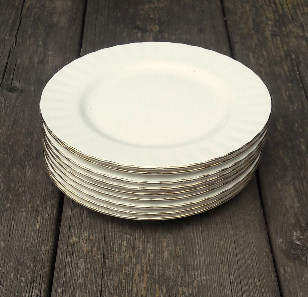 Set van 9 vintage gebak bordjes met gouden rand Royal Albert, Ophalen of Verzenden