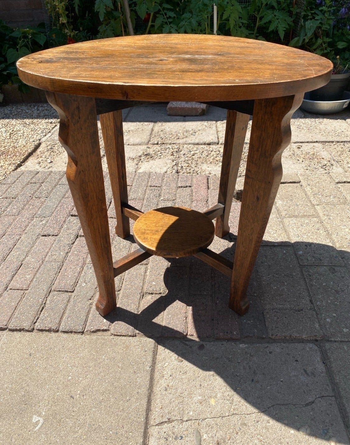 Antieke houten bijzettafel - Rond, Ophalen of Verzenden
