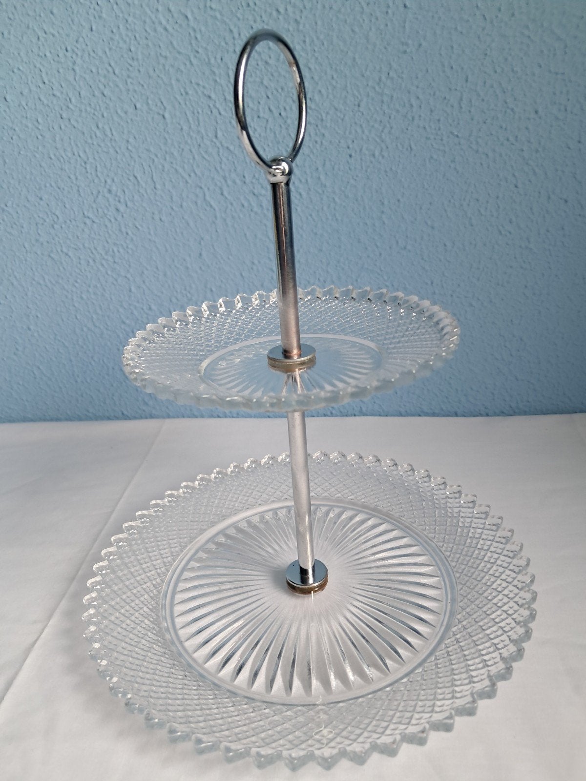 Vintage-stijl glazen etagère., Demontabel, Etagère, Glas, Ophalen of Verzenden