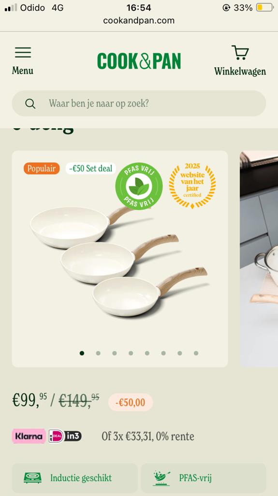 3-delige Cook & Pan pannenset - PFAS-vrij, Ophalen of Verzenden, Zo goed als nieuw, Overige materialen, Pannenset