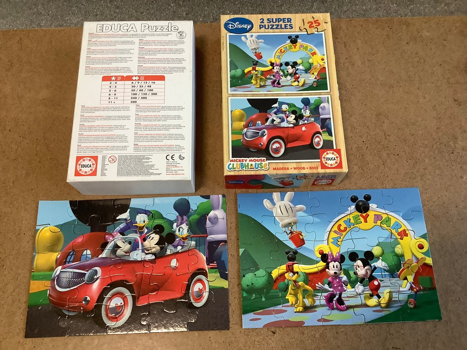 2x 25 vrolijke Disney Puzzel clubhouse Mickey Pluto Donald, 2 tot 4 jaar, 10 tot 50 stukjes, Ophalen of Verzenden, Zo goed als nieuw