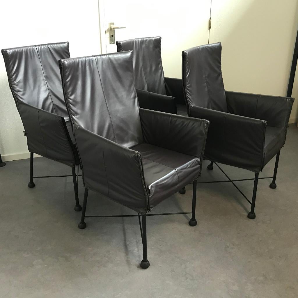 12 Montis Chaplin design stoelen stoel modern bruin leer, Gebruikt, Bruin, Leer, Ophalen of Verzenden