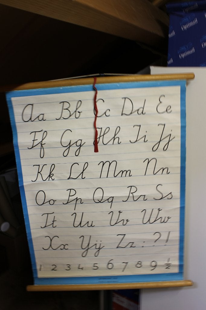Oude Schoolkaart met schrijfvoorbeelden ABC, Ophalen of Verzenden