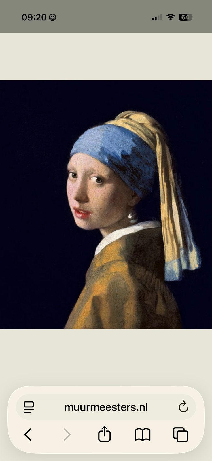 Meisje met de parel op doek Muurmeesters, Ophalen, Textiel, Ingelijst, Portret