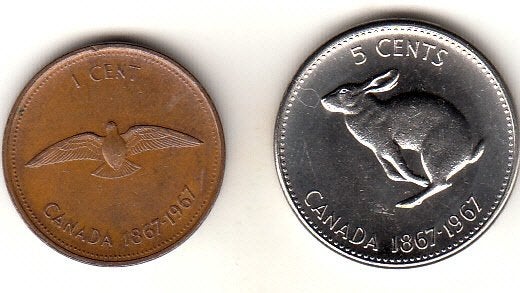 Canada - lot 1 en 5 cent 100e verjaardag 1867-1967 - KM65,66, Verzenden, Noord-Amerika, Setje