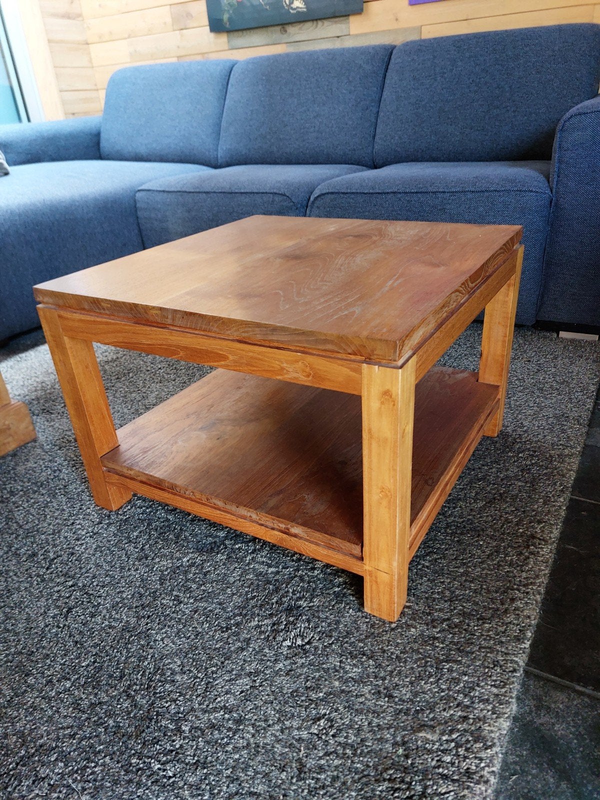Massief teak houten salon tafel, Ophalen, Vierkant, 50 tot 100 cm, 50 tot 100 cm