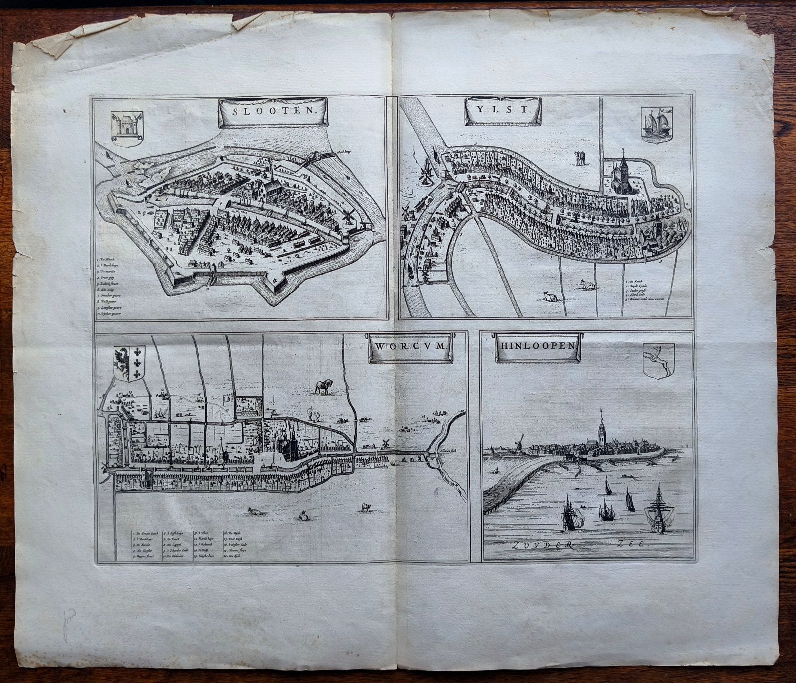 Originele Blaeu plattegrond Friese steden 1649, Boeken, Voor 1800, Ophalen of Verzenden, Landkaart, Nederland