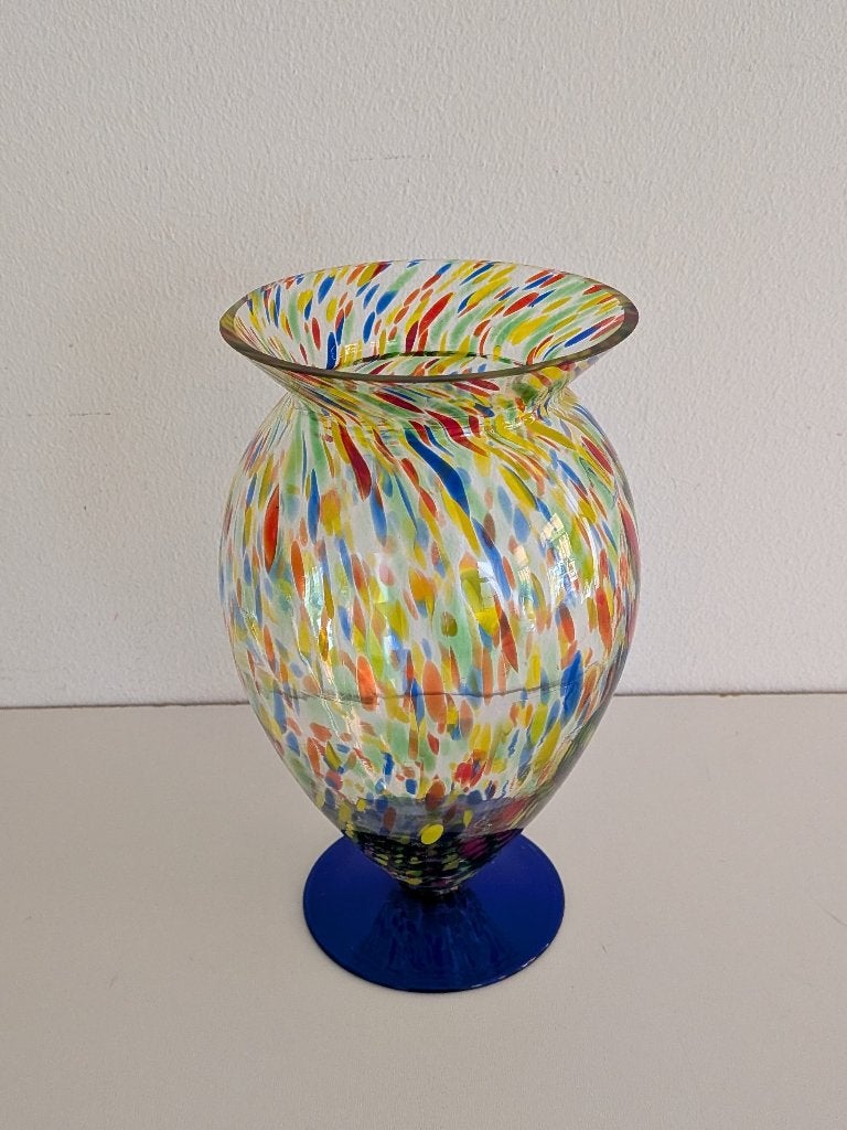 Handgeblazen gekleurde vintage murano confetti spikkel vaas, Handgemaakt, Gebruikt, 21 cm, Meerkleurig