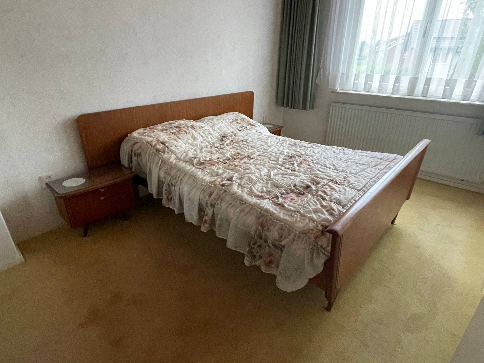 Mid-century bed met nachtkastjes, Gebruikt, Bruin, Mid century modern, Tweepersoons