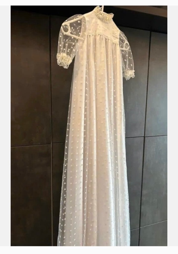 Franse lange antiek vintage doopjurk, baby maat, met mutsje, Antiek en Kunst, Antiek | Kleding en Accessoires, Ophalen of Verzenden