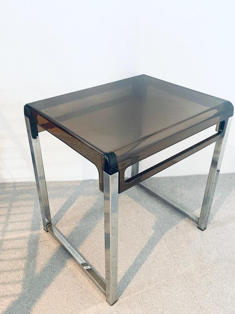 Zeldzame Vintage Marc Berthie Space-Age ‘60-‘70s sidetable, Minder dan 45 cm, Minder dan 55 cm, Gebruikt, Metaal of Aluminium
