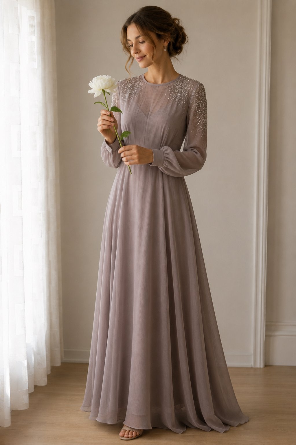 Taupe versierde jurk | ASOS, Kleding | Dames, Maat 38/40 (M), Galajurk, Bruin, Nieuw