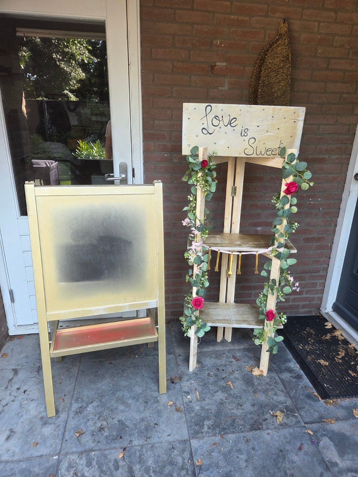 Gouden krijtbord en houten stellage voor decoratie, Ophalen, Hout, Gebruikt, Landelijk