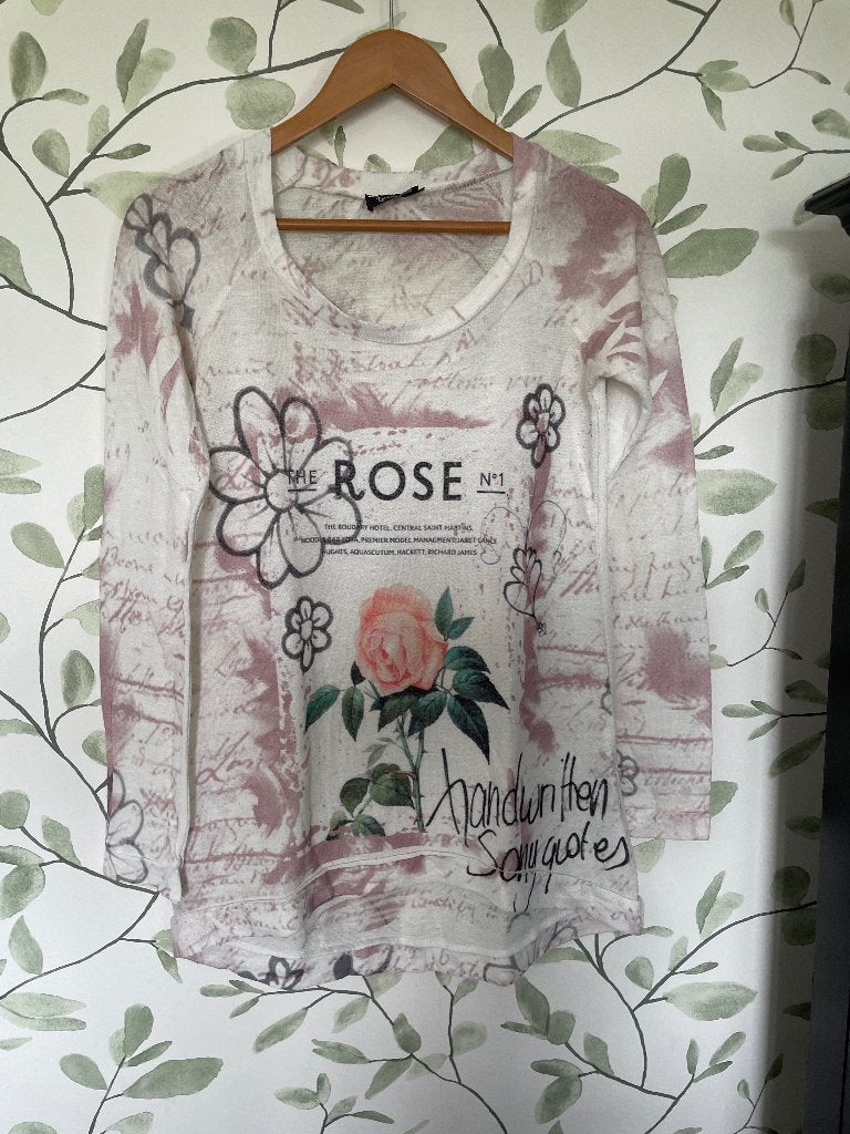 Perla Nera longsleevee roze creme rozen rose small 36 2 x, Kleding | Dames, Perla Nera, Ophalen of Verzenden, Zo goed als nieuw