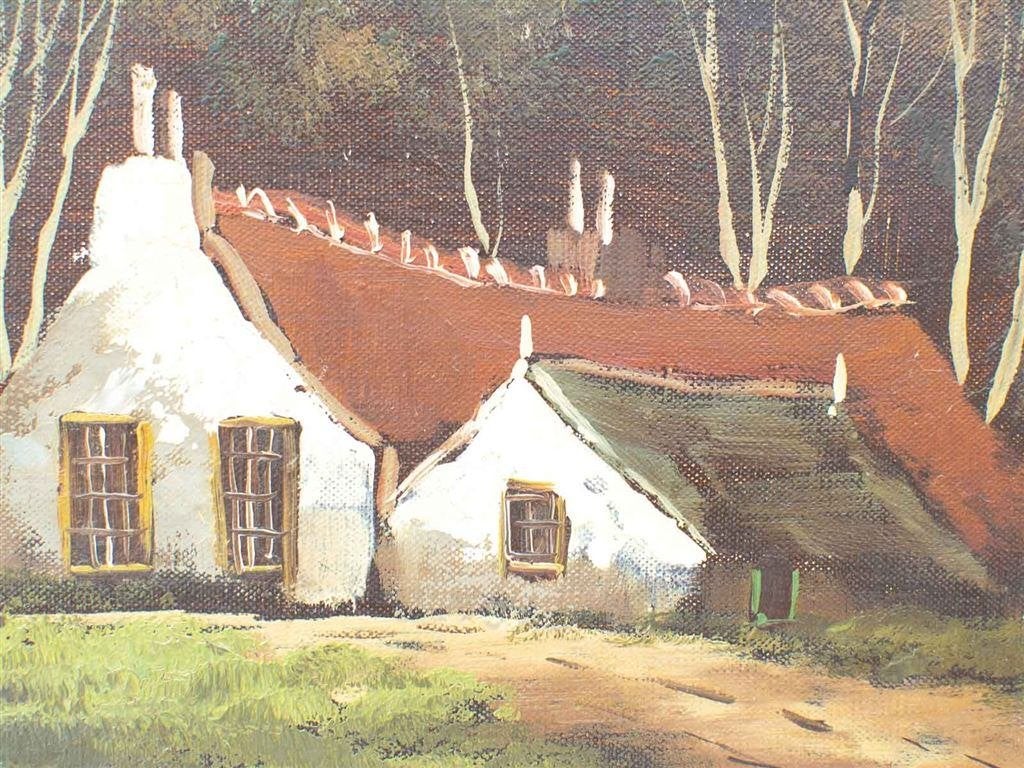 schilderij van een huis aan het water 33680, Ophalen of Verzenden, Gebruikt, Schilderij