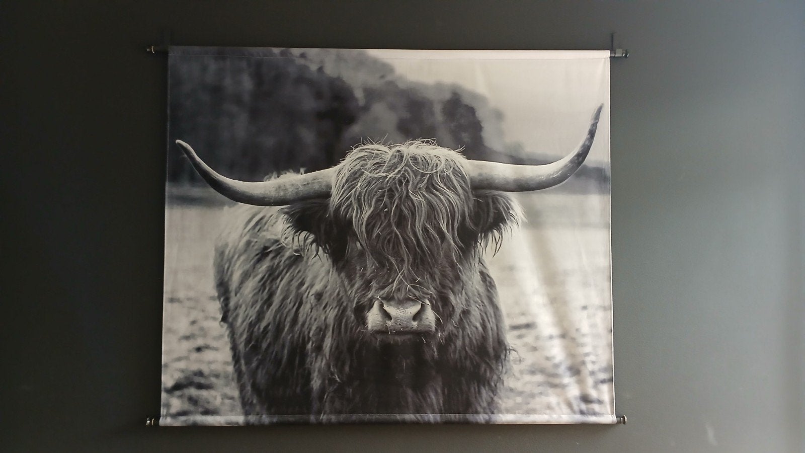 Wandkleed Schotse Hooglander Zwart Wit 146x110 cm, Ophalen, Gebruikt, Meerkleurig, Landelijk