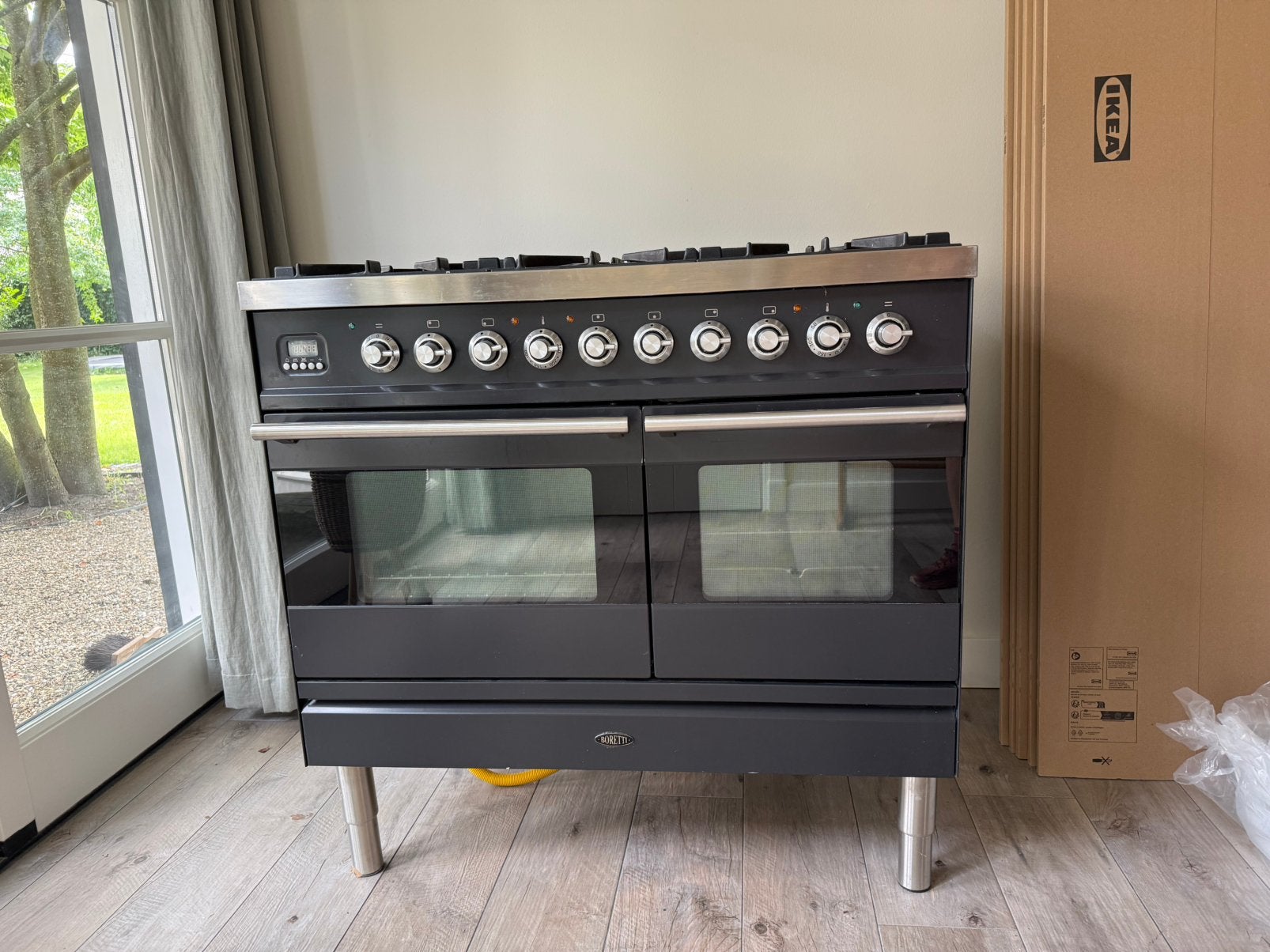 Boretti gasfornuis 100 cm, dubbele oven en grillplaat, Ophalen, Gebruikt, Gas, 90 tot 95 cm