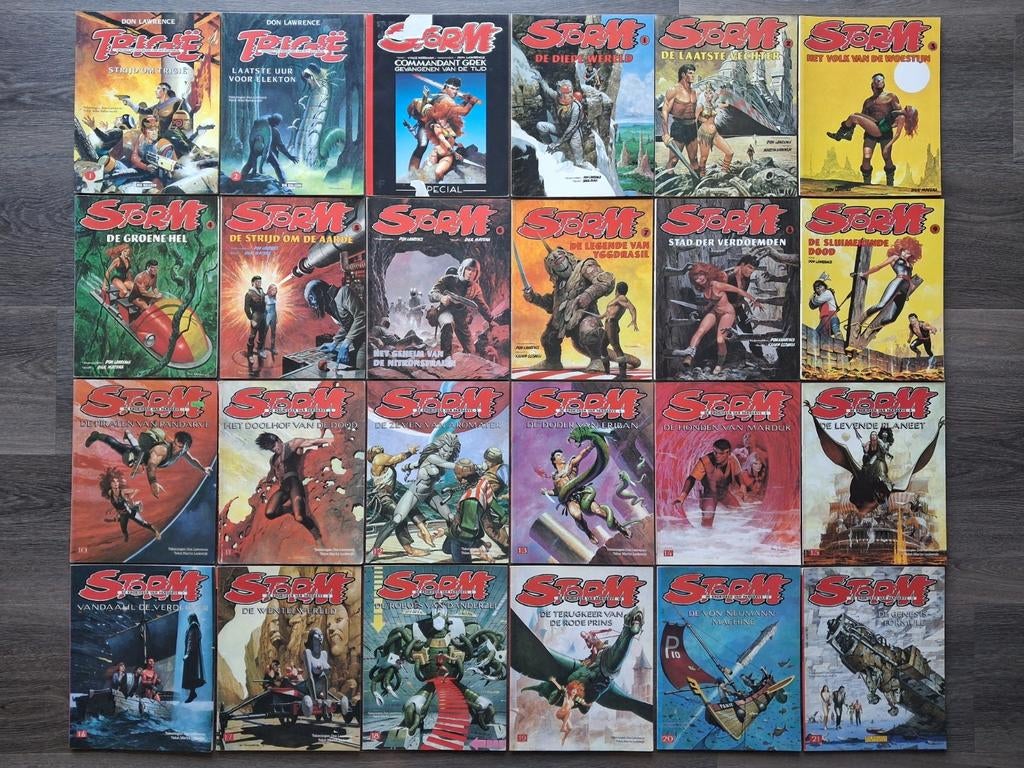 Storm + Trigië 24x, Boeken, Stripboeken, Complete serie of reeks, Ophalen of Verzenden, Gelezen, Don Lawrence