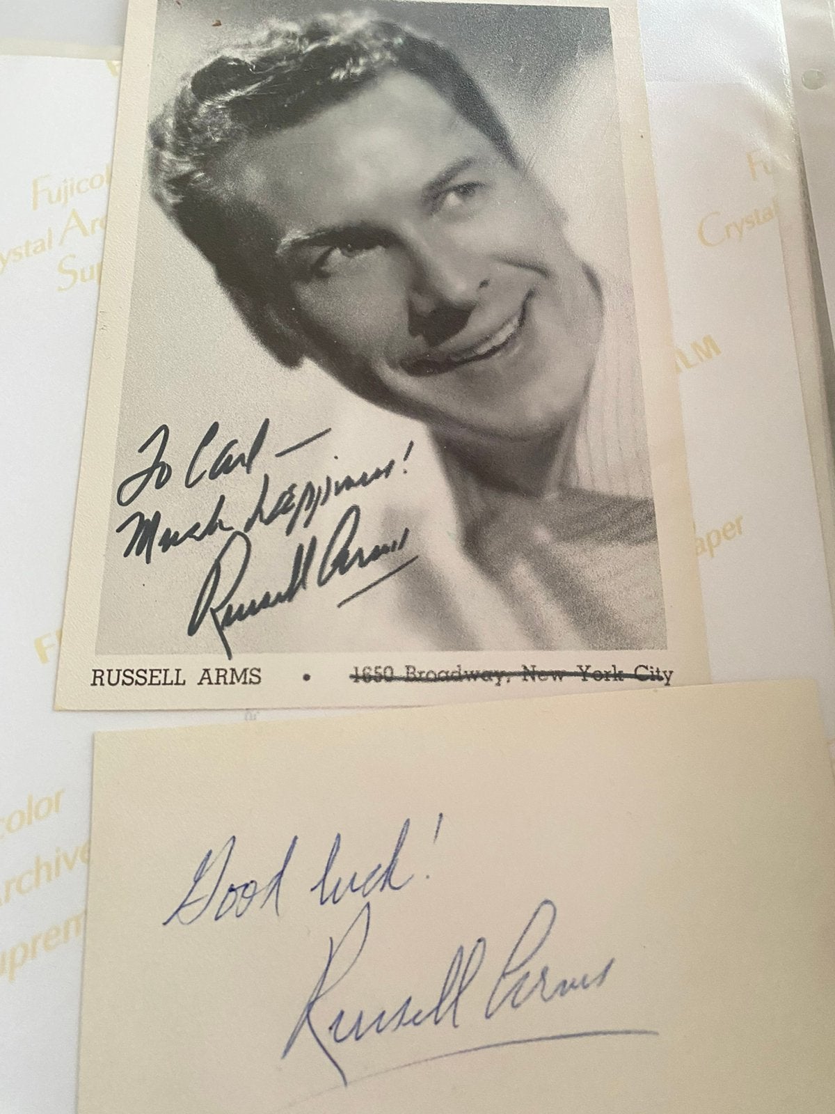 Filmster handtekening russel arms, Ophalen of Verzenden, Zo goed als nieuw, Foto of Kaart