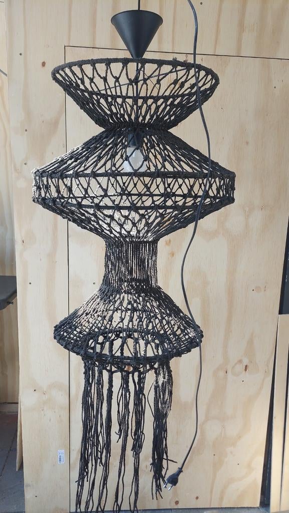 Macrame hanglamp,touw hanglamp,ibiza style, tangan lamp, Ophalen of Verzenden, Zo goed als nieuw, Overige materialen, Ibiza style, hippie,macrame touw hanglamp