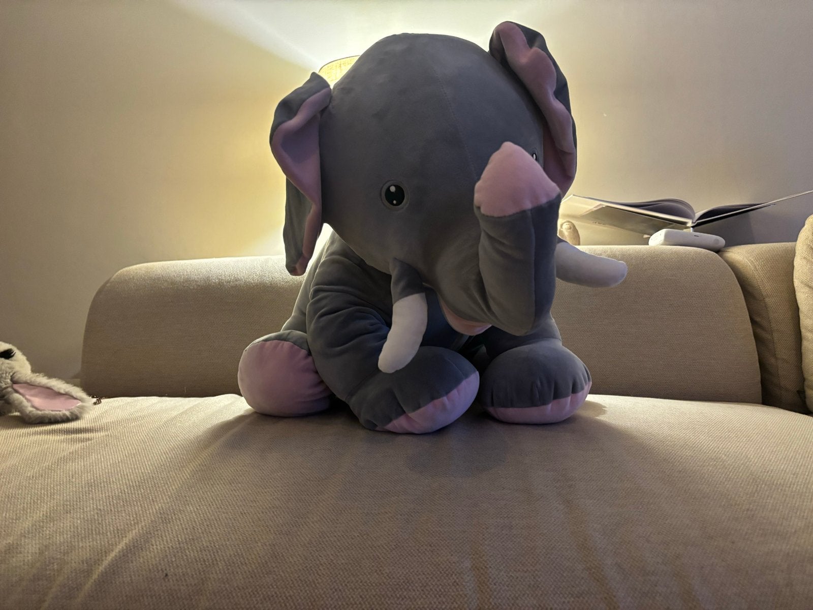 Grote Knuffel Olifant - 60cm Grijs met Roze Details, Grijs, Ophalen of Verzenden, Zo goed als nieuw, Middelgroot (20 tot 80 cm)