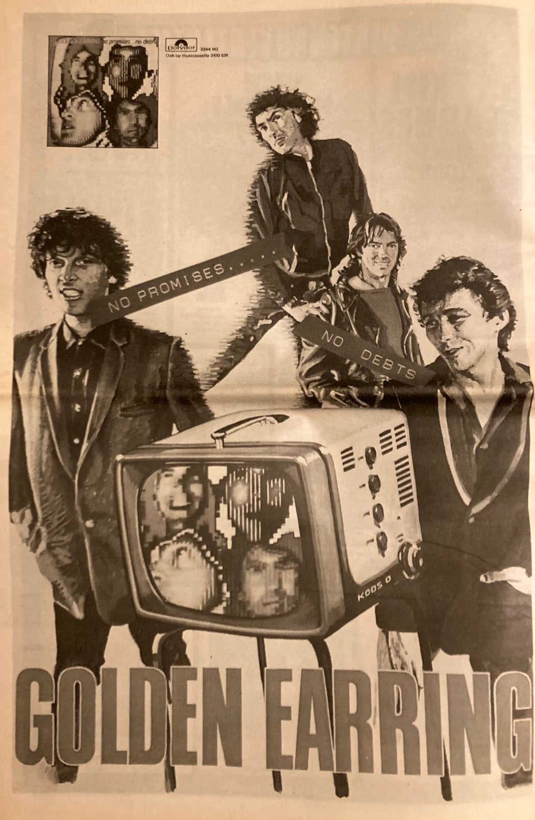 Paginagrote A3 advertentie GOLDEN EARRING No Promises relea, Ophalen of Verzenden, Zo goed als nieuw, A1 t/m A3