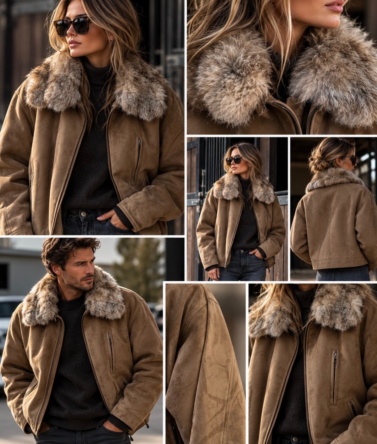 Stijlvolle Heren/damesjas suede Bontkraag - R.G.A. Reportage, Ophalen of Verzenden, Nieuw, Maat 56/58 (XL), Bruin