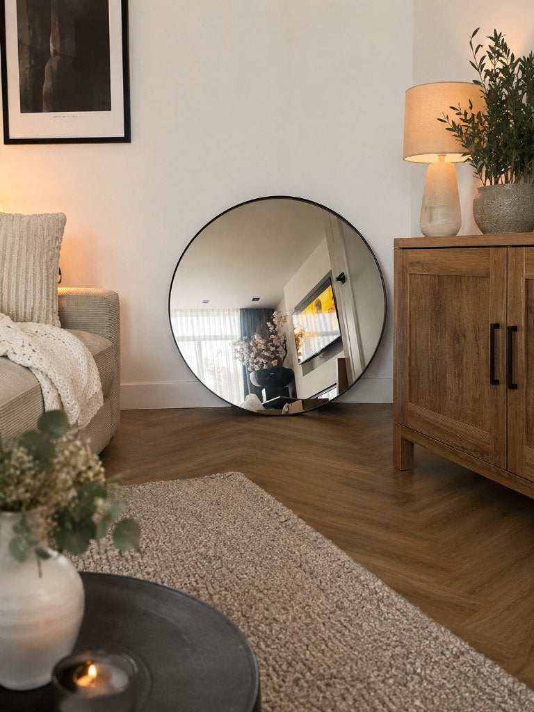 spiegel, Huis en Inrichting, Woonaccessoires | Spiegels, Ophalen, 100 tot 150 cm, Rond, Zo goed als nieuw