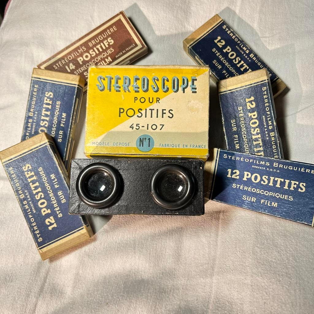 Antieke Franse Bruguiere stereoscoop 1948 + 6 doosjes lenzen, Ophalen of Verzenden
