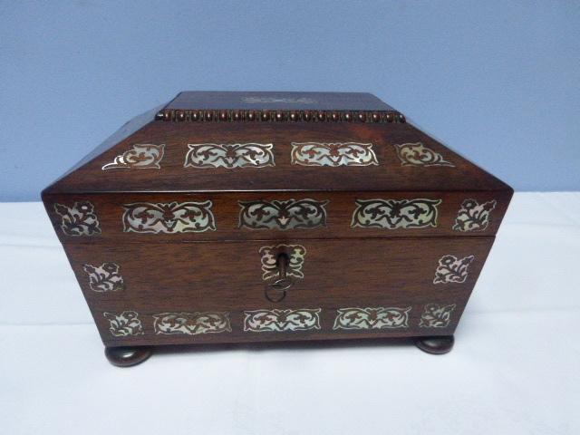 Rosewood opbergkist met parelmoer inlegwerk,19e eeuw., Ophalen of Verzenden