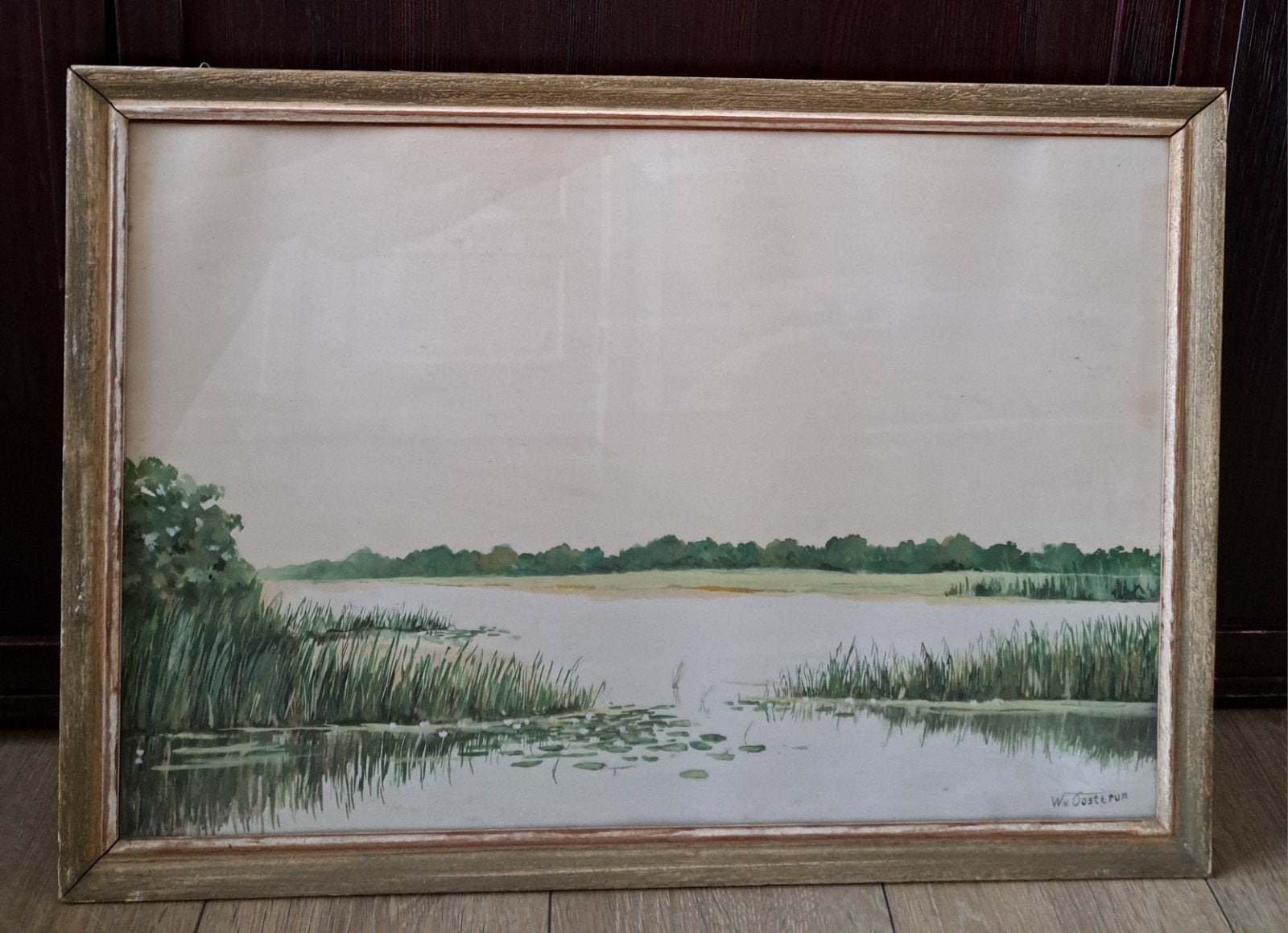 Sfeervol Vintage Hollands Polderlandschap – W. van Oosterum, Ophalen, Landschap
